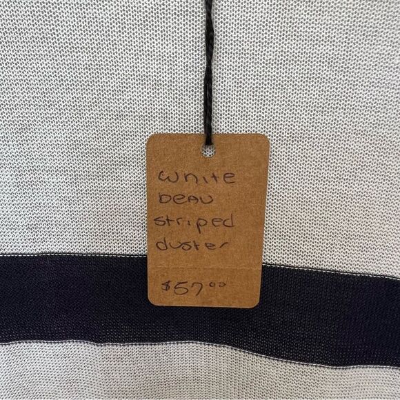Mud Pie NWT Striped Beau Duster Cardigan WHITE NAVY Size M/L - Picture 6 of 9